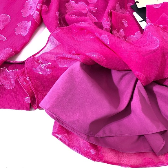 Halogen Pink Floral Metalic Thread Ruffle Blouse With Belt Sash S - Picture 4 of 8